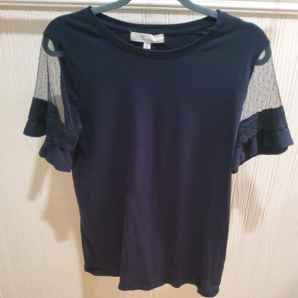 Blue shoulder lace shirt